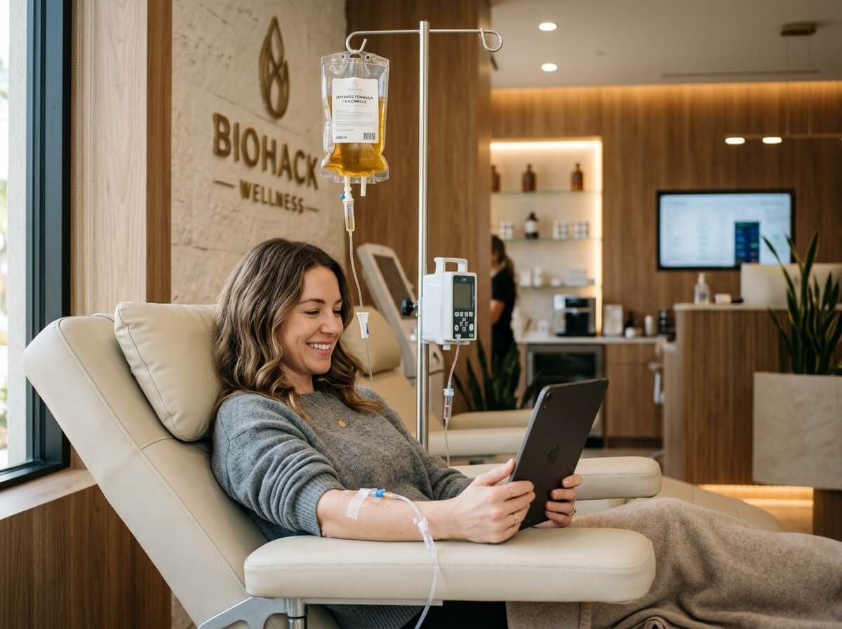 Patient receiving IV hydration therapy
